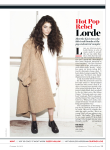 Lorde wearing the Eugenie Coat in Rolling Stone. Image courtesy of Rolling Stone magazine